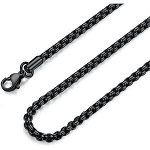 Unisex 4mm wide-stainless steel Stainless Steel Black Rolo Cable Chain Necklace